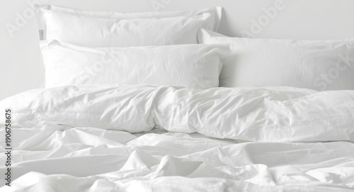 Crisp white bed linens and pillows with copy space for adding text