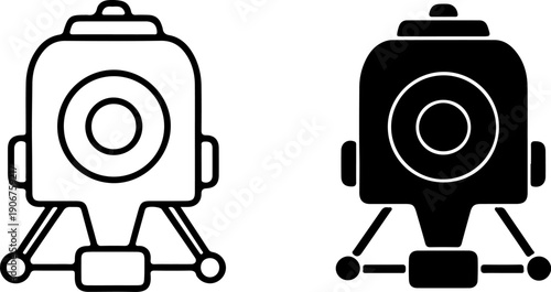 Black and white camera with tripods symbol