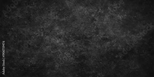 A dark and black grunge background featuring an old textured gray concrete wall with a rough vintage stone surface and aged paper pattern for a blank dirty backdrop