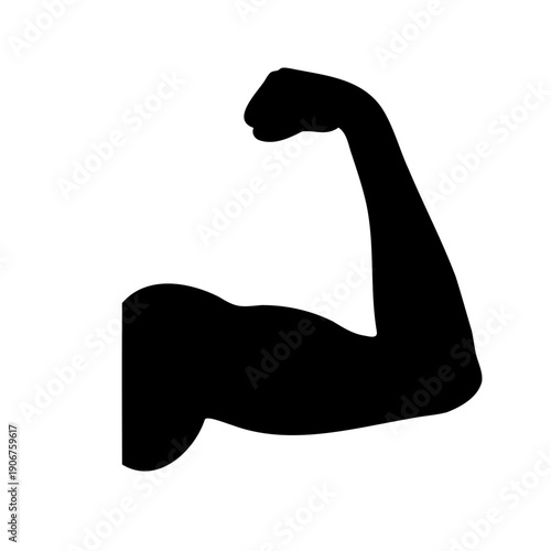 Bold black silhouette of a flexing arm exhibiting muscular strength and power