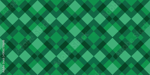 A seamless classic green plaid pattern with intersecting diagonal lines for textile design.

