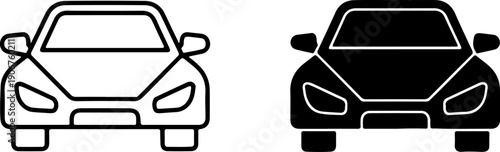 Black and white car silhouettes facing forward vehicle