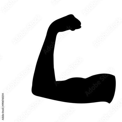 Black silhouette of muscular arm with fist showing powerful biceps flexing