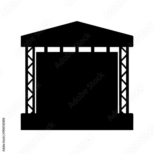 Black silhouette of a concert stage with roof and metal support