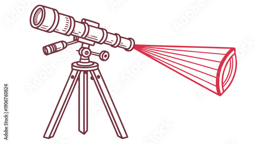A minimalist vector illustration of a telescope on a tripod emitting a red beam of light