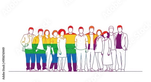 Diverse group of people standing together rainbow colors