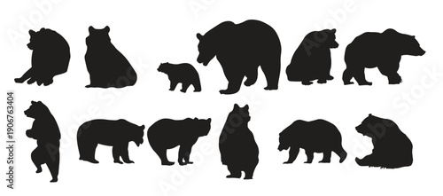  grizzly bear silhouette vector illustration set 