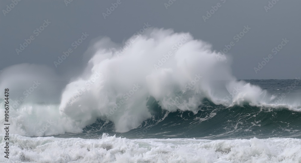 Obraz premium Intense storm conditions creating large ocean wave disturbances