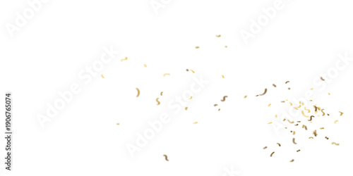 Shiny Gold Confetti Shower Floating Over Minimal White Background For Festive Party Celebration, Event Promotion, Poster Design, And Corporate Celebration Graphics