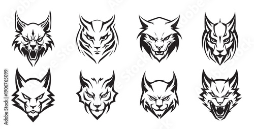 hand drawn lynx head retro realistic animal isolated