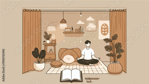 Cozy Home Meditation and Mindfulness Practice Illustration