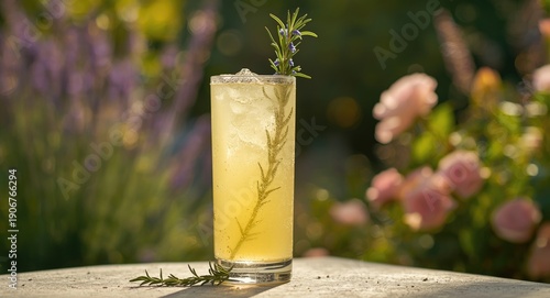Lemonade thirst quencher garnished with rosemary sprig