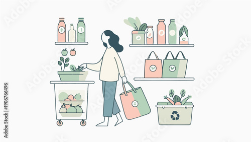 Eco-Friendly Grocery Shopping Concept with Reusable Bags and Organic Produce