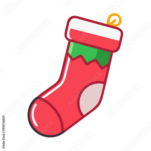 Festive Christmas stocking icon with vibrant colors in vector style for holiday celebrations and gifts

