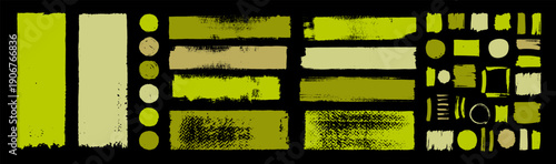 Healthy food tags and labels bg. Green brushstrokes. Grungy organic texture. Vector vintage hand-painted lines, circles, squares, abstract scratches and scribbles for retro eco bio health food package