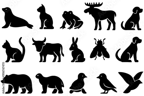 set of animals silhouettes,
Black Animal Silhouette Bundle – Domestic and Wild Species Collection