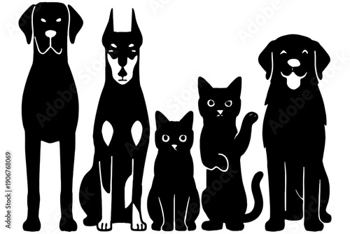 dog and cat,
Domestic Pet Silhouettes Vector – Dogs and Cats Family Collection