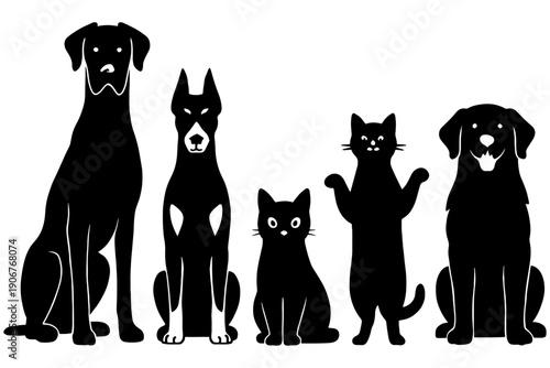 cat and dog,
Domestic Pets Silhouettes Collection – Dogs and Cats Standing Together