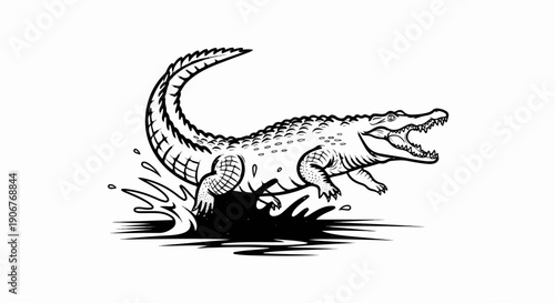 Aggressive crocodile with open jaws splashes water