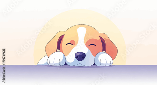 Adorable cartoon puppy with closed eyes rests head on paws