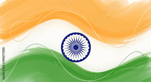 Abstract watercolor depiction of a flag with saffron, white, and green bands