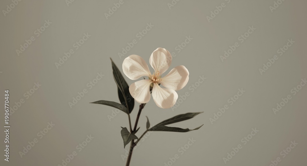Fototapeta premium Clean line design of a flower with five evenly spaced petals and leaves