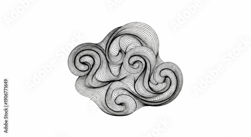 Abstract swirling lines create a dense, organic, cloud-like form