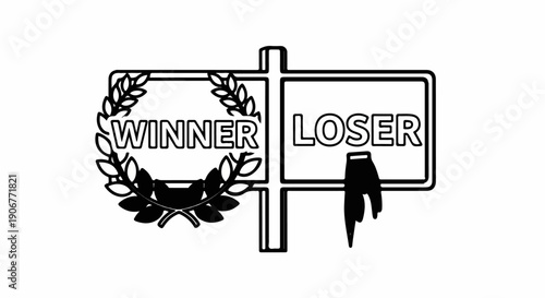 A stylized signpost with "WINNER" on one side and "LOSER" on the other