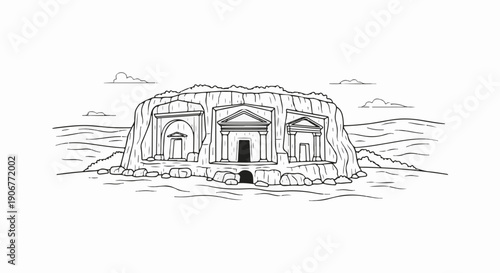 Ancient rock-cut tombs with classical architectural facades