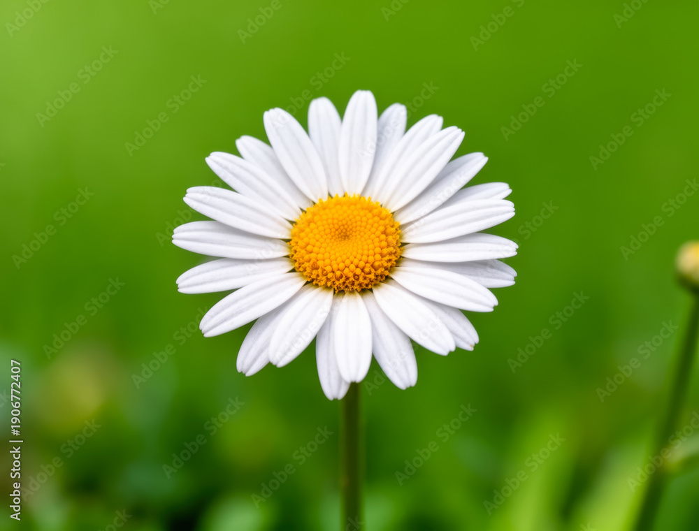 Fototapeta premium White daisy in soft focus garden, green backdrop emphasizing serenity, purity, and hopeful new beginnings