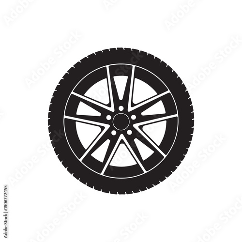 Car tire or car tyre with alloy rim wheel vector silhouette flat illustration design on white background.