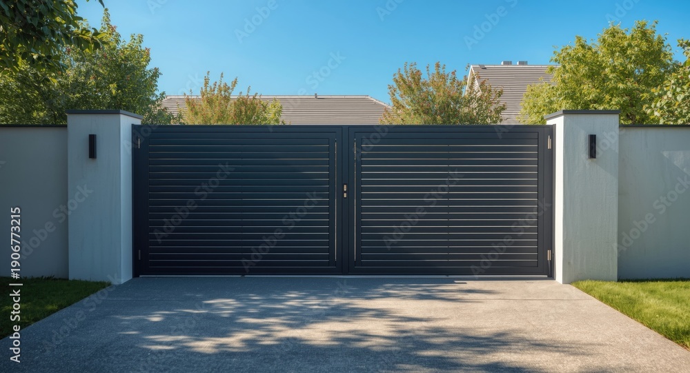 Obraz premium Fully automated sliding gate made of metal with adjustable shutters