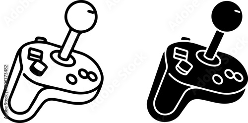 Black and white game controllers with joystick and buttons gamepad