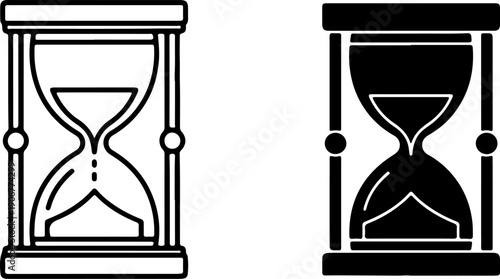 Black and white hourglass with solid and outlined styles sand timer clock