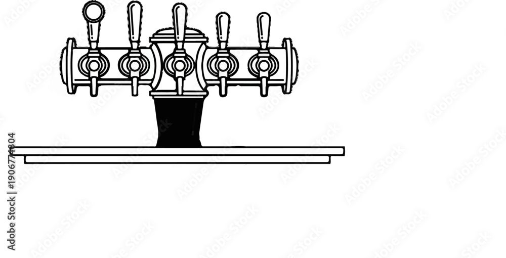 Obraz premium Black and white drawing of a five-tap beer dispenser