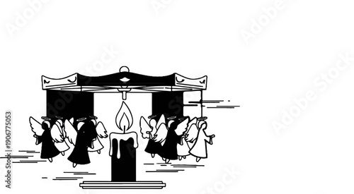 Angels circle a candle under a canopy