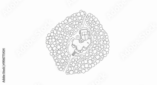 Architectural blueprint of a modern home nestled within a dense forest