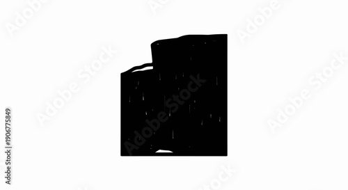 Abstract black shape with textured white lines on a white background