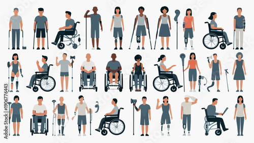 Inclusive Disability Illustrations – Diverse People with Mobility Aids & Prosthetics