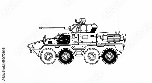 Armored wheeled combat vehicle with a large turret-mounted cannon