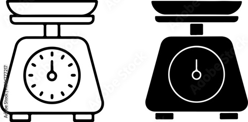 Black and white kitchen scales with dials weighing scales