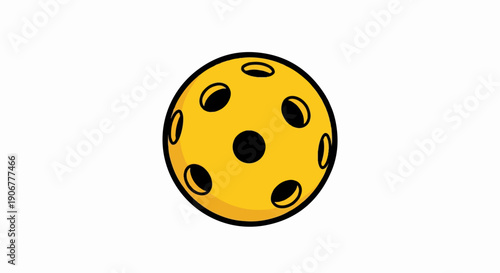 A yellow ball with holes and a black center, outlined in black