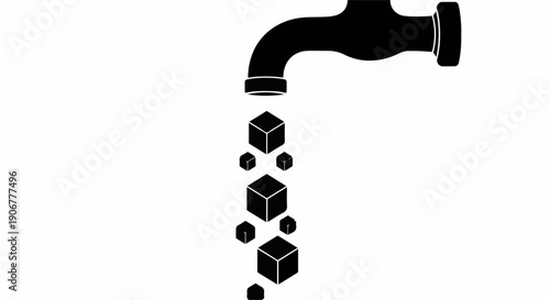 Water faucet pouring out cube shapes, representing flow or innovation