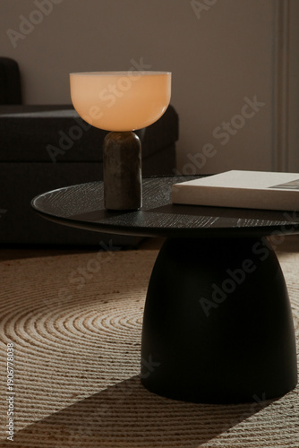 Handmade Round Coffee Table in Living Room – Luxury Interior, Decor and Lifestyle Concept