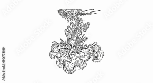 Abstract ink dispersion art with swirling patterns and a plume-like structure