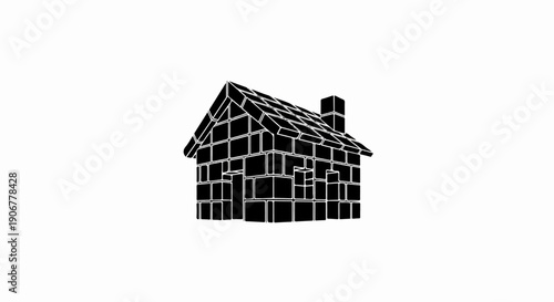 Abstract house formed from individual dark blocks and a chimney