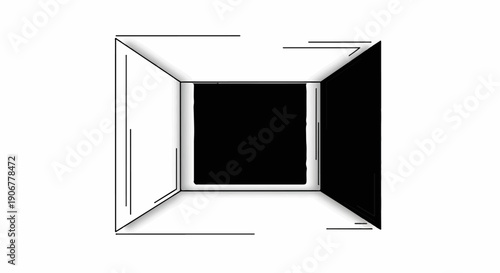 Abstract 3D box with black center and shaded grey sides