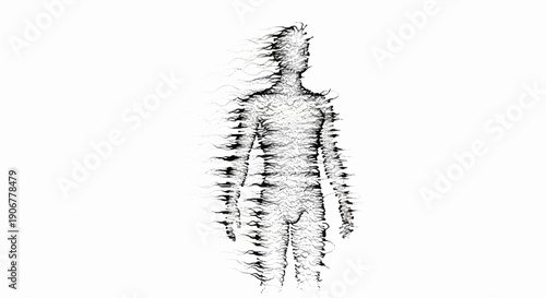 Abstract human form composed of flowing black dots and lines