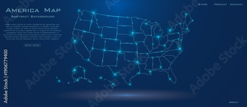 Abstract America Map with Digital Technology Network