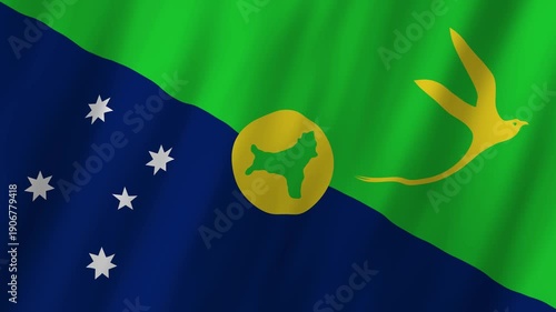 Christmas Island Flag Waving on Wind, Realistic 4K Background Animation